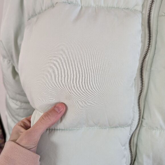 Double Zero quilted crop cropped puffer jacket coat L Large pale blue green - Picture 3 of 12
